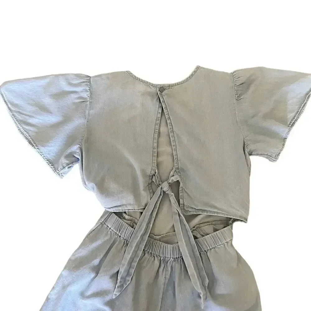 Nordstrom Blue Tie Back Lightweight Jumper Romper Wide Leg Capri Pants XL